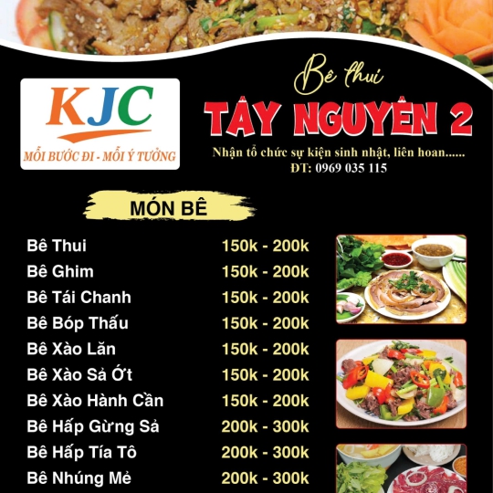 Menu món bê tại Bê Thui Tây Nguyên 2